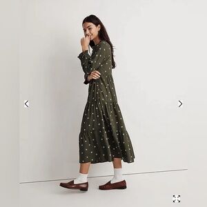 Madewell Tie-Neck Tiered Midi Dress in Stardot